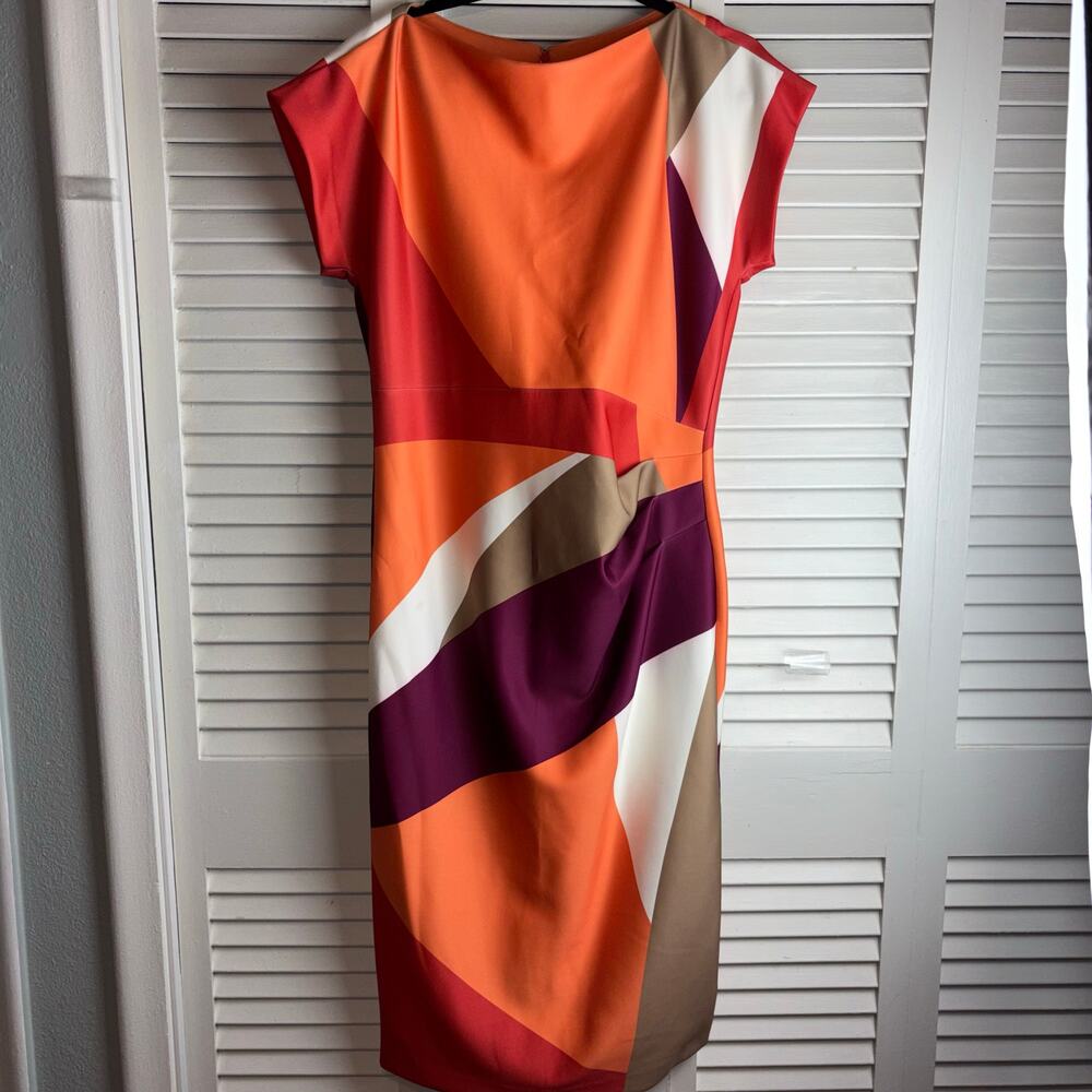 Donna Karan size 12 color block pencil dress orange multicolored Pre-Loved - Picture 2 of 14
